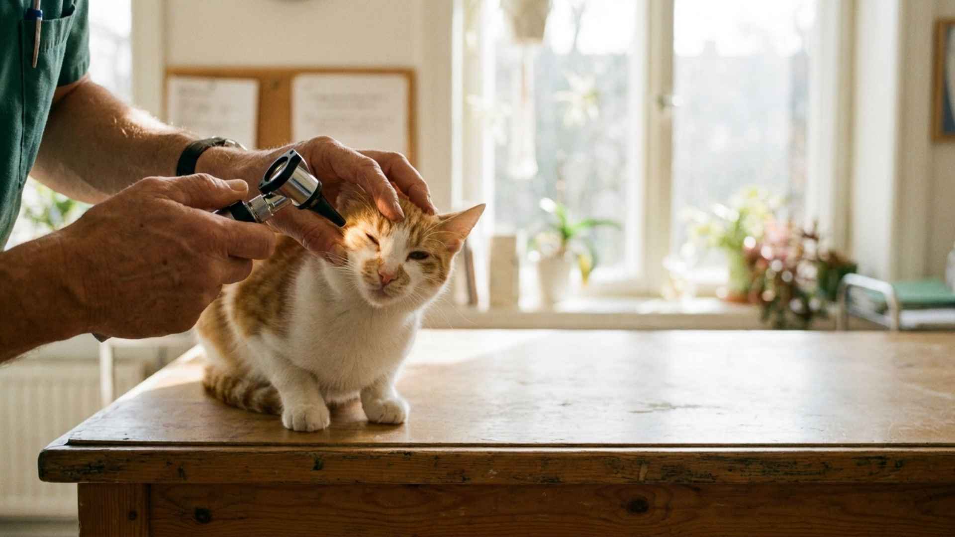 veterinaria revisa los ojos de un gato
